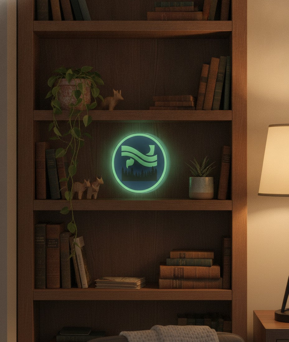Nordlicht über dem Wald LED-Lampe im Bücherregal