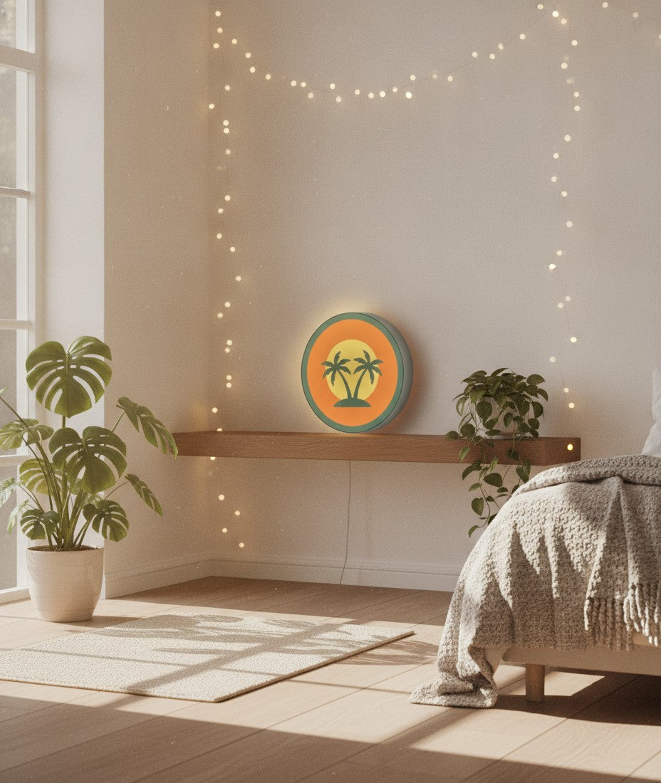 Palmen im Sonnenuntergang LED-Lampe im Schlafzimmer