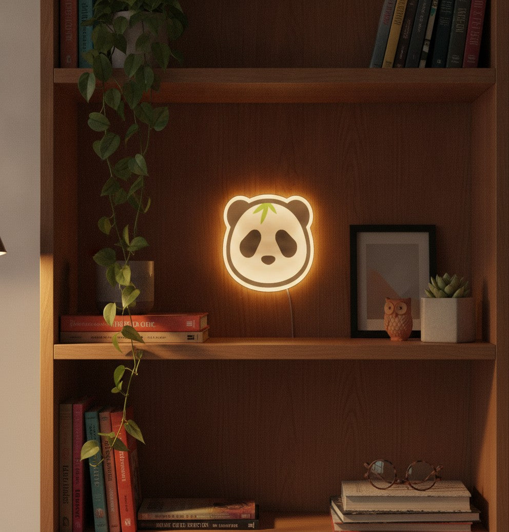 Panda LED-Lampe im Bücherregal