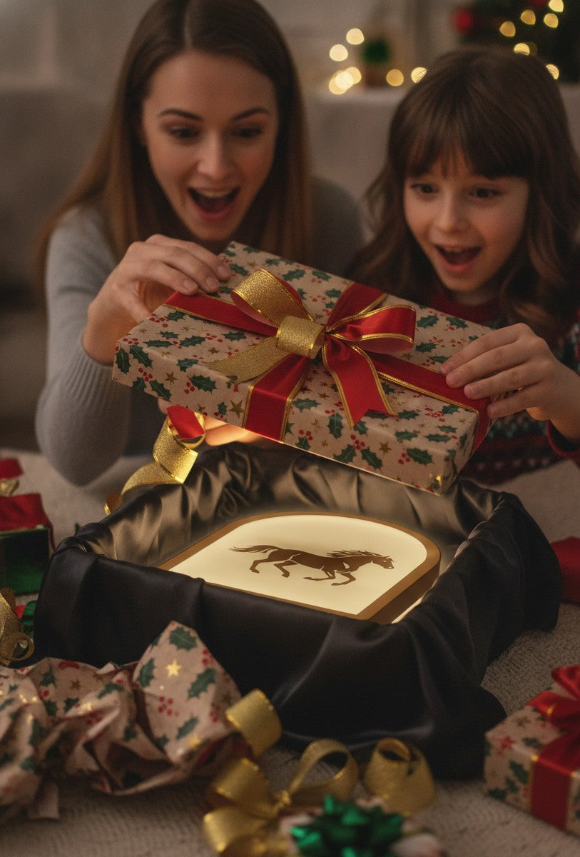 Galoppierendes Pferd LED-Lampe als Geschenk beim Auspacken