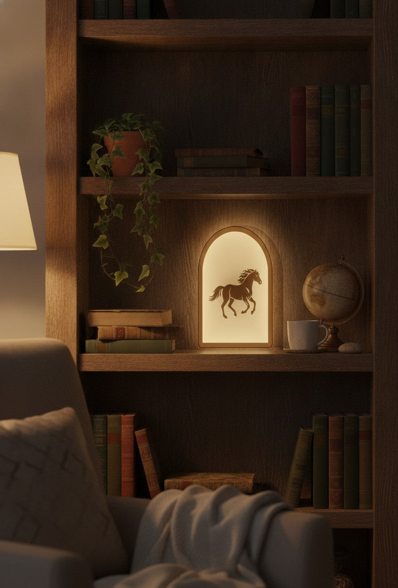 Galoppierendes Pferd LED-Lampe im Bücherregal