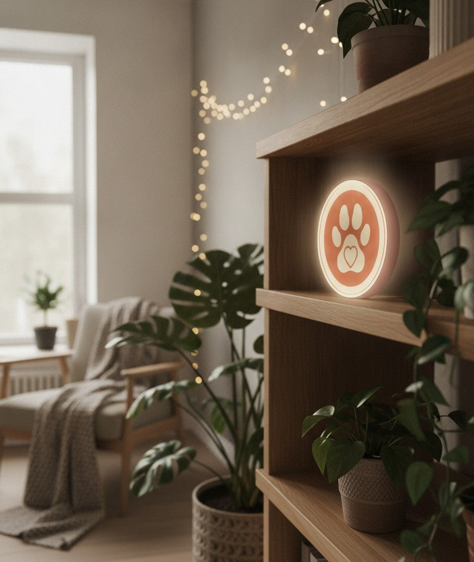 Pfote mit Herz LED-Lampe im Schlafzimmer