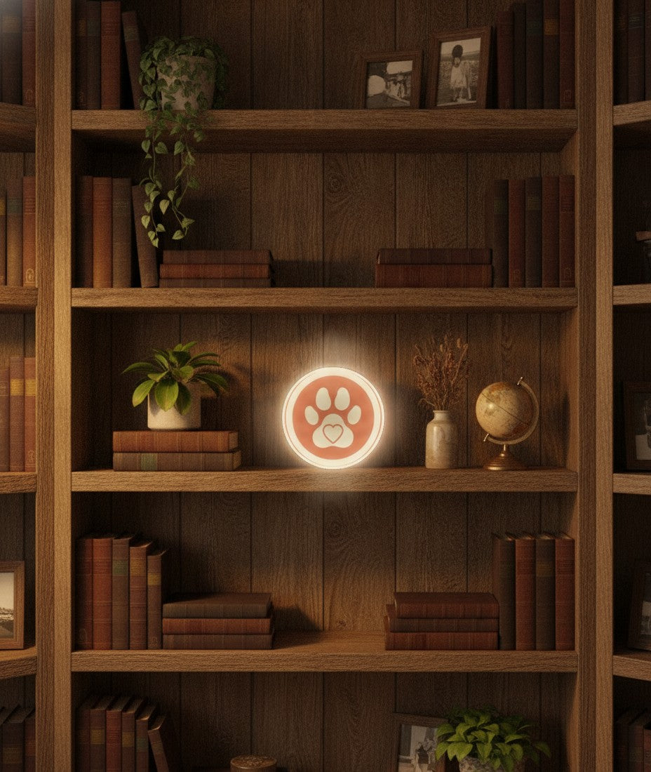 Pfote mit Herz LED-Lampe im Bücherregal