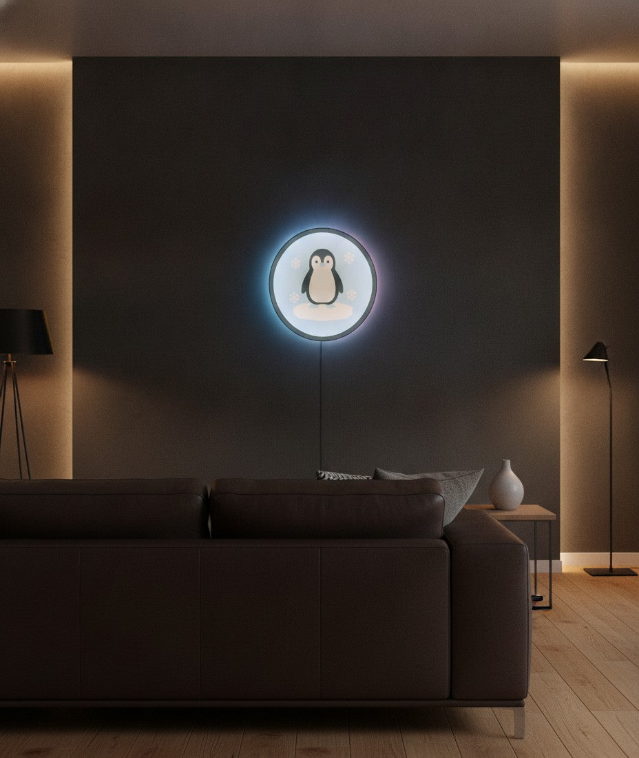 Pinguin auf der Eisscholle LED-Lampe an der Wand im Wohnzimmer