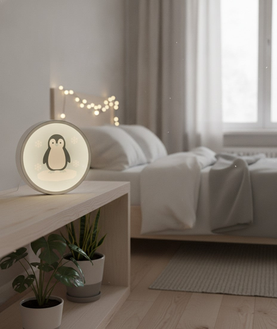 Pinguin auf der Eisscholle LED-Lampe im Schlafzimmer