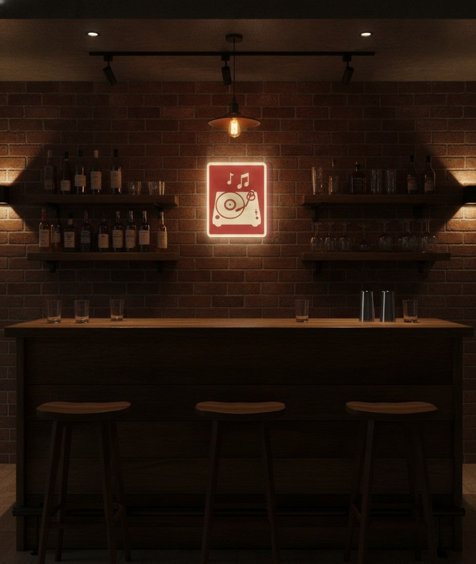 Plattenspieler LED-Lampe in der Kellerbar