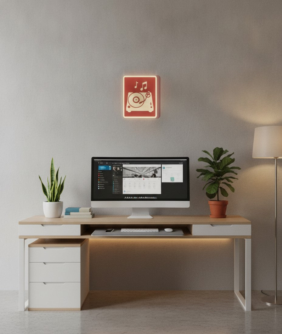 Plattenspieler LED-Lampe im Homeoffice