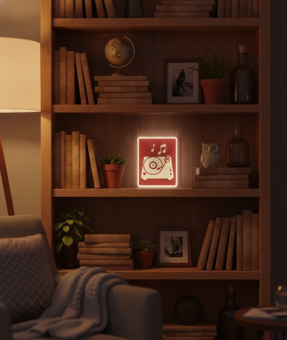 Plattenspieler LED-Lampe im Bücherregal
