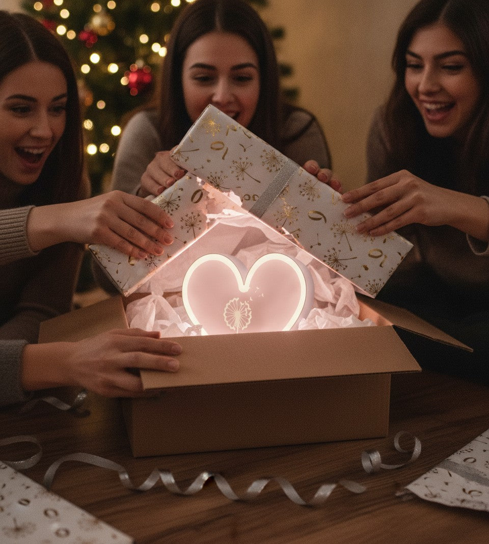 Pusteblume LED-Lampe als Geschenk beim Auspacken