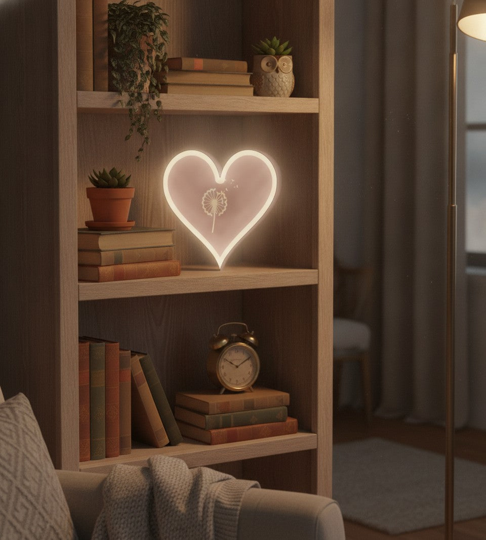 Pusteblume LED-Lampe im Bücherregal