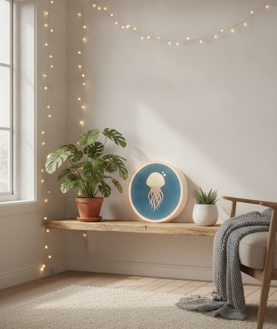 Qualle LED-Lampe im Schlafzimmer