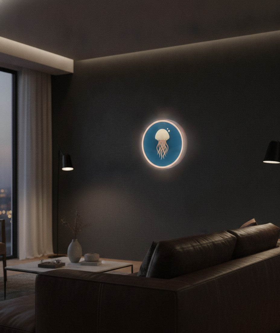 Qualle LED-Lampe an der Wand im Wohnzimmer