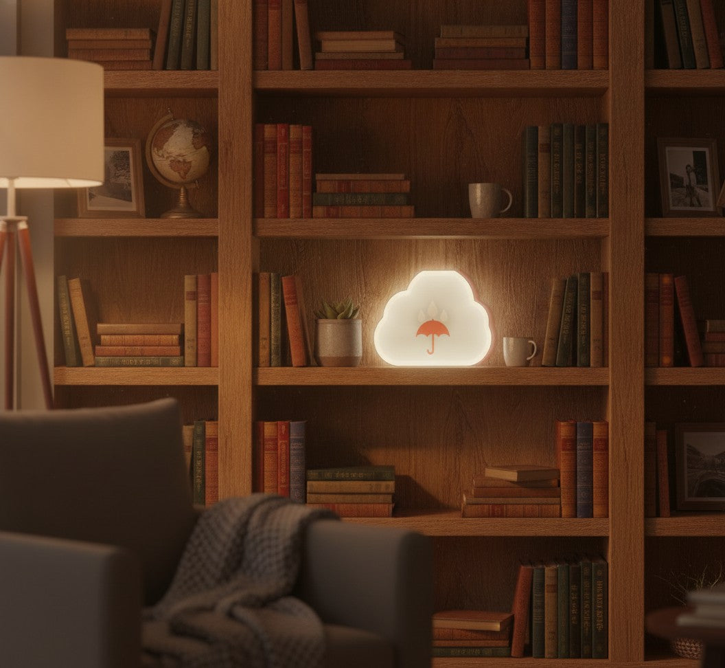 Regenschirm LED-Lampe im Bücherregal