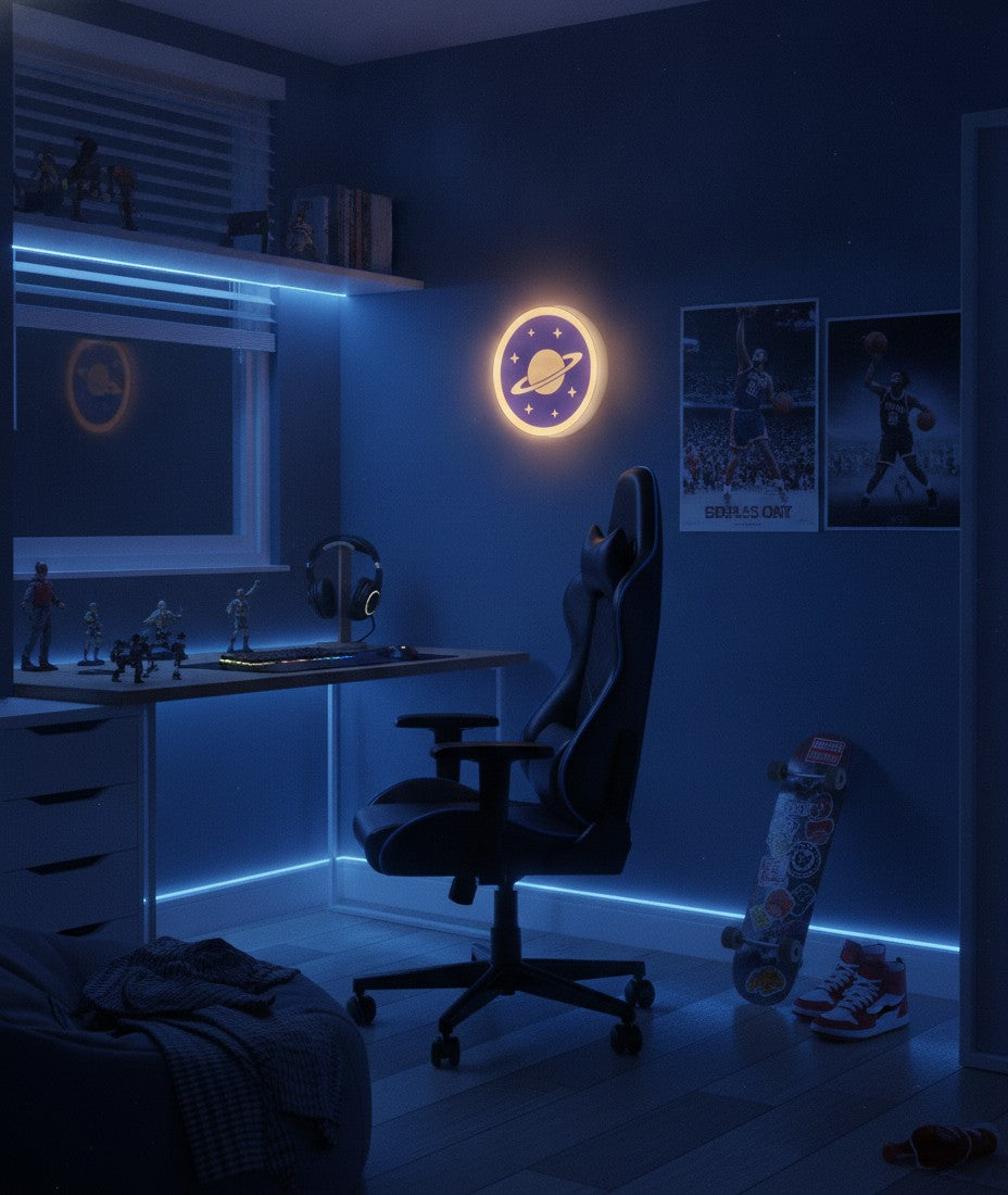 Saturn LED-Lampe im Jugendzimmer
