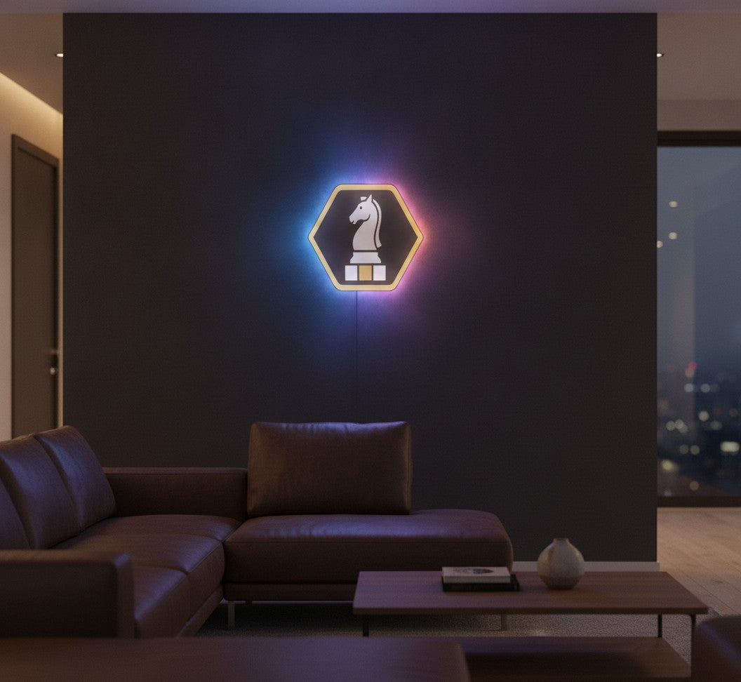 Schach-Springer LED-Lampe an der Wand im Wohnzimmer