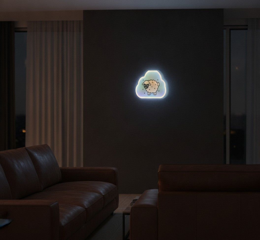 Schlafendes Schaf LED-Lampe an der Wand im Wohnzimmer