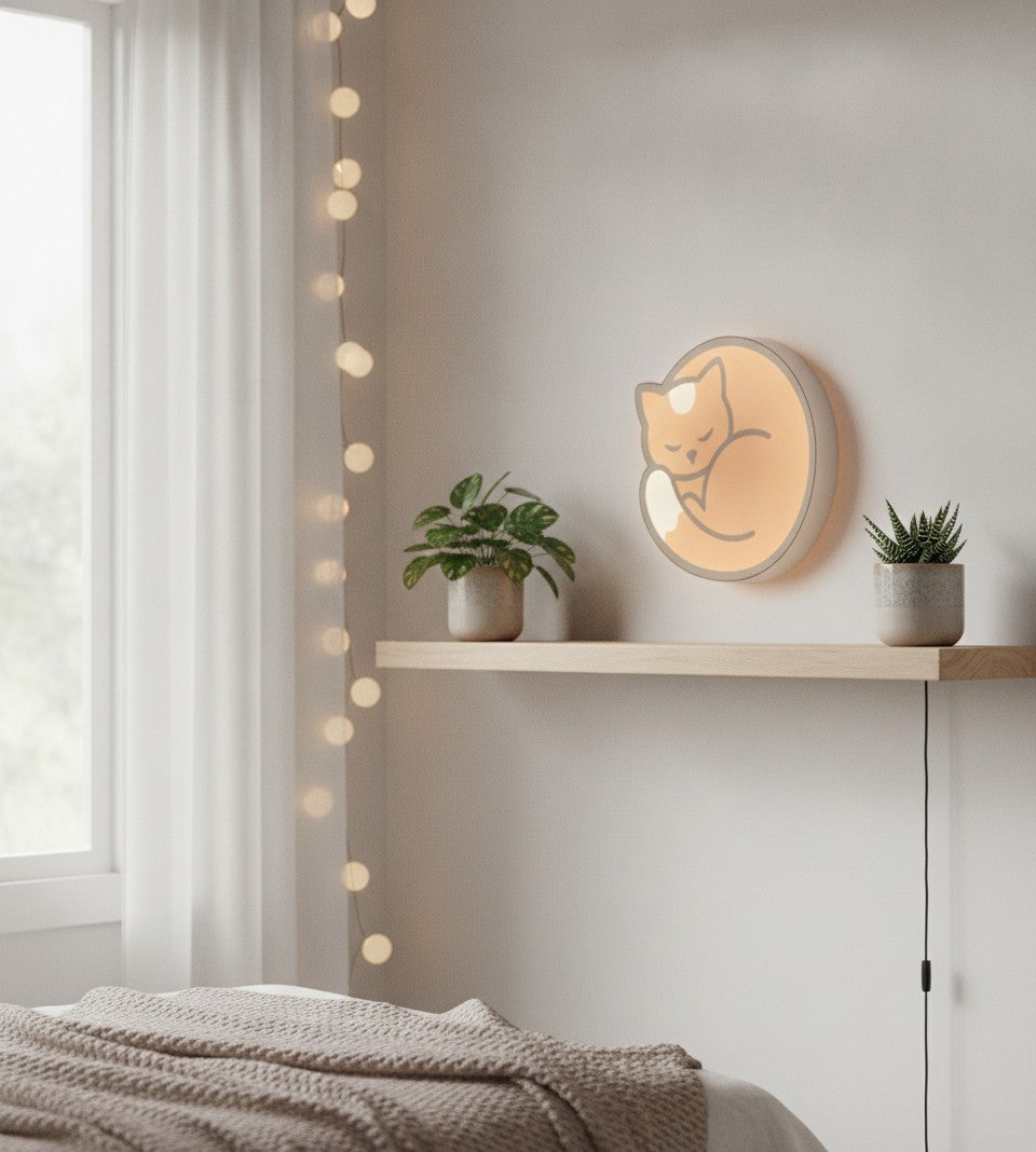 Schlafende Katze LED-Lampe im Schlafzimmer