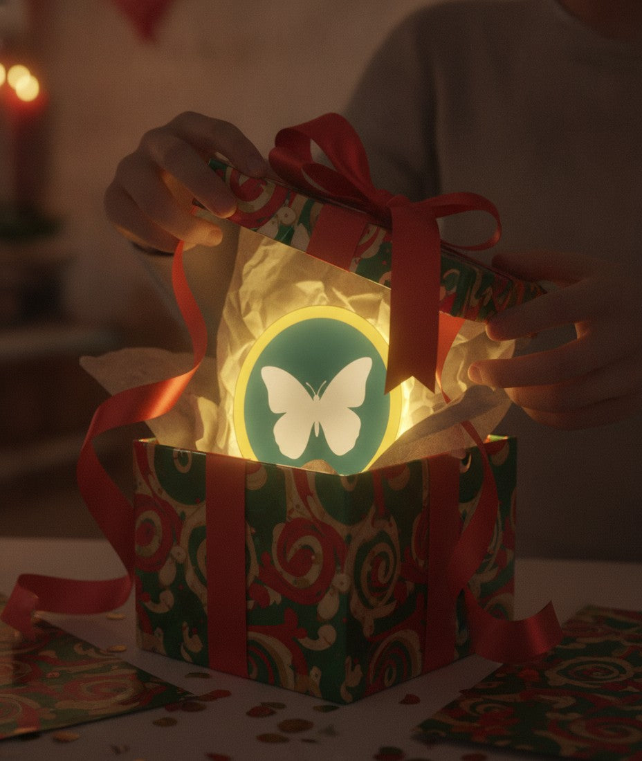Schmetterling LED-Lampe als Geschenk beim Auspacken