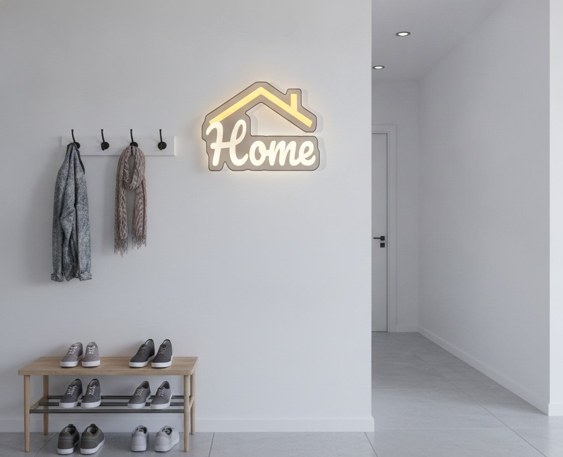Schriftzug Home LED-Lampe im Flur