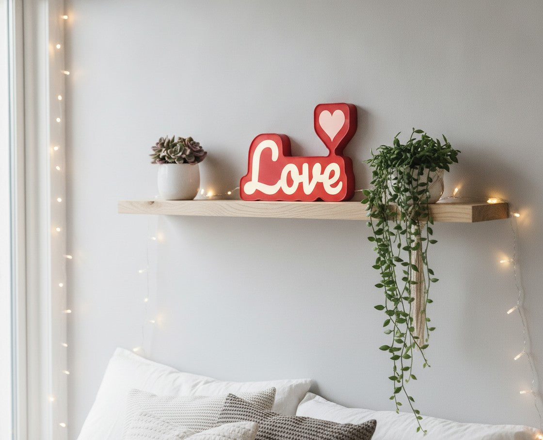 Schriftzug Love LED-Lampe im Schlafzimmer