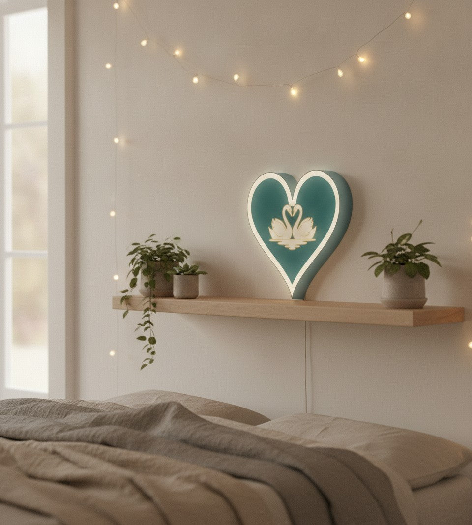 Schwanenpaar LED-Lampe im Schlafzimmer