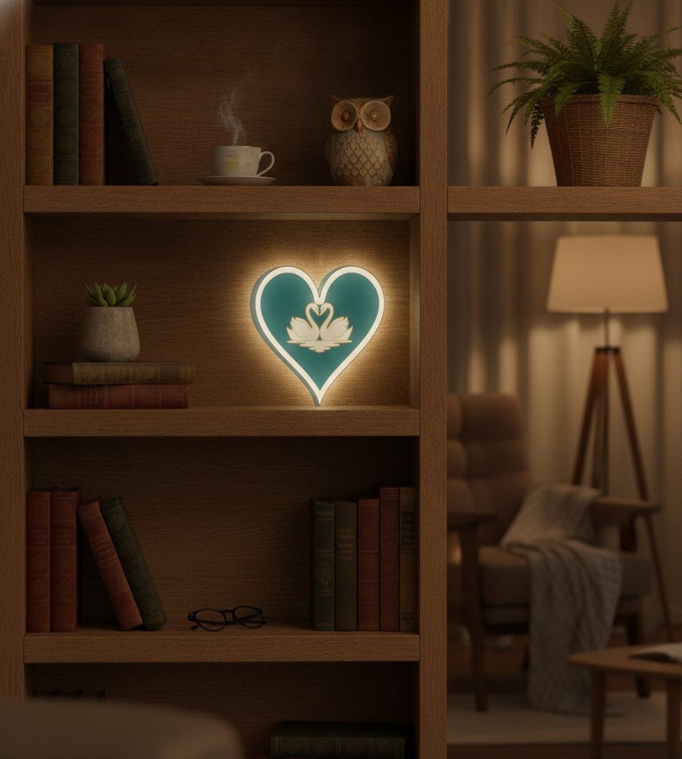 Schwanenpaar LED-Lampe im Bücherregal