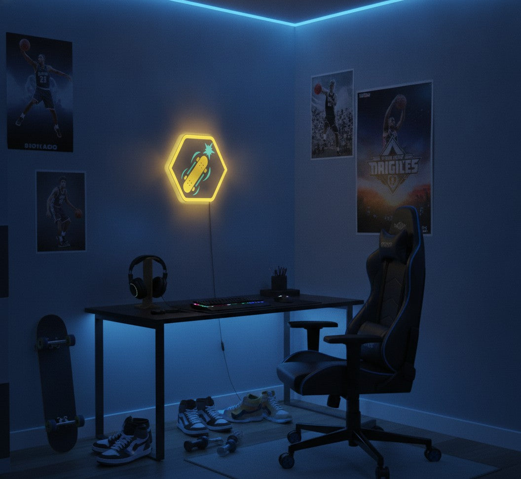 Skateboard LED-Lampe im Jugendzimmer