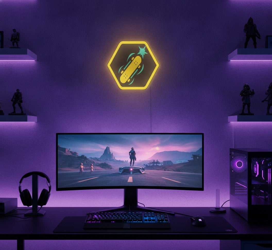 Skateboard LED-Lampe im Gaming-Zimmer