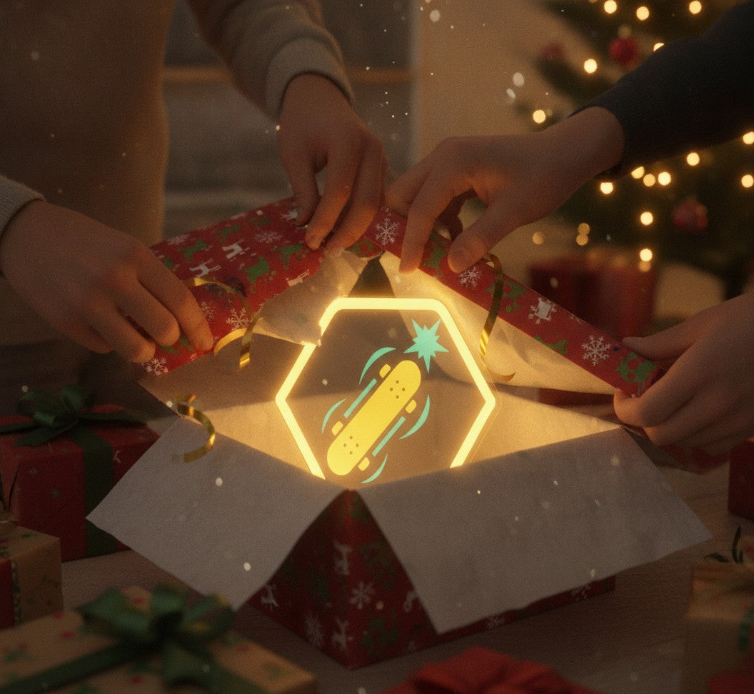 Skateboard LED-Lampe als Geschenk beim Auspacken