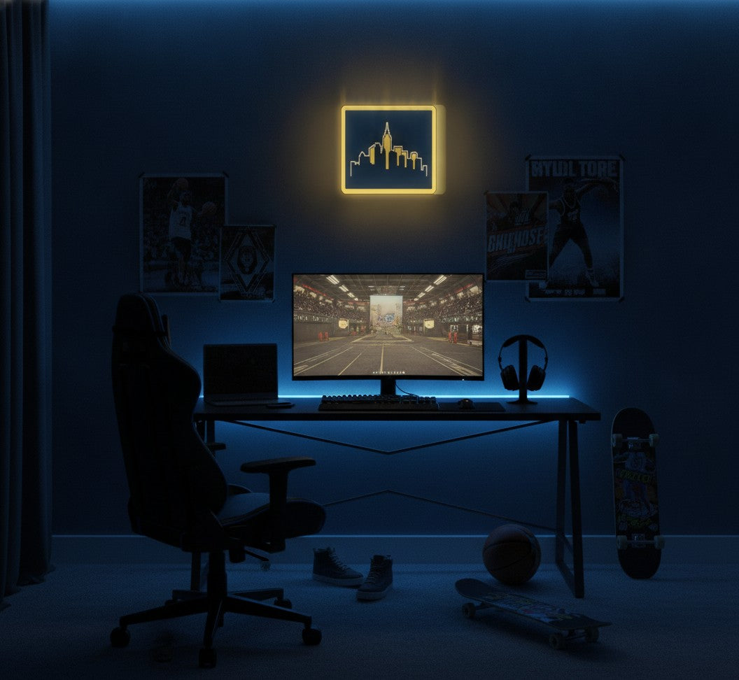 Skyline Metropole LED-Lampe im Jugendzimmer