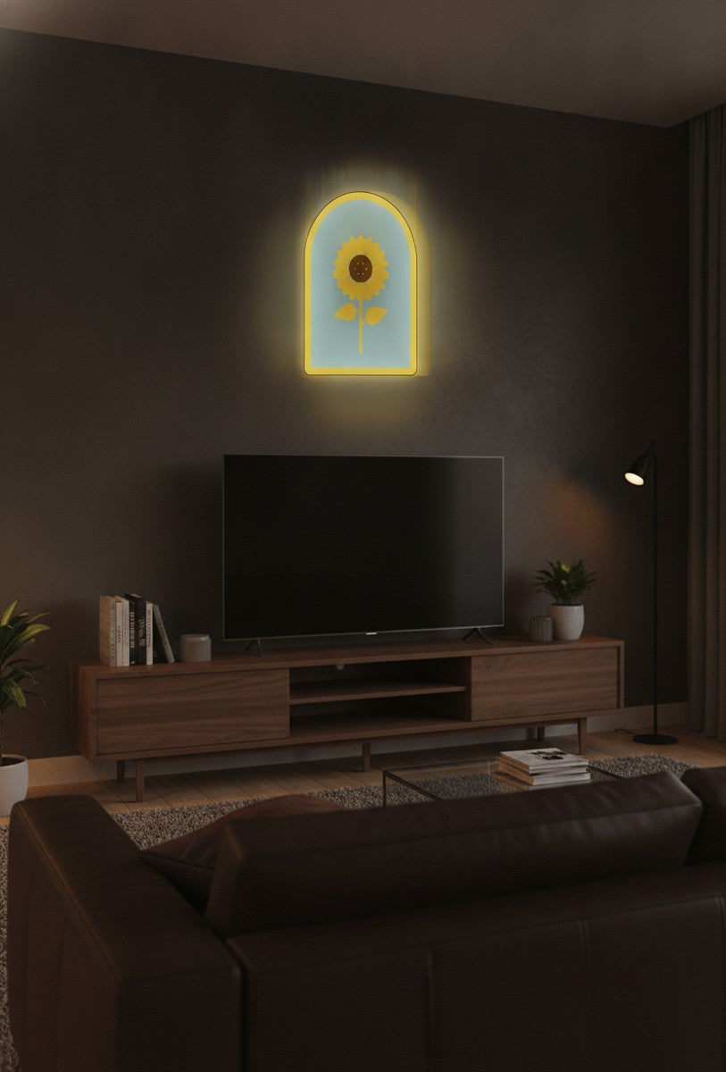 Sonnenblume LED-Lampe an der Wand im Wohnzimmer