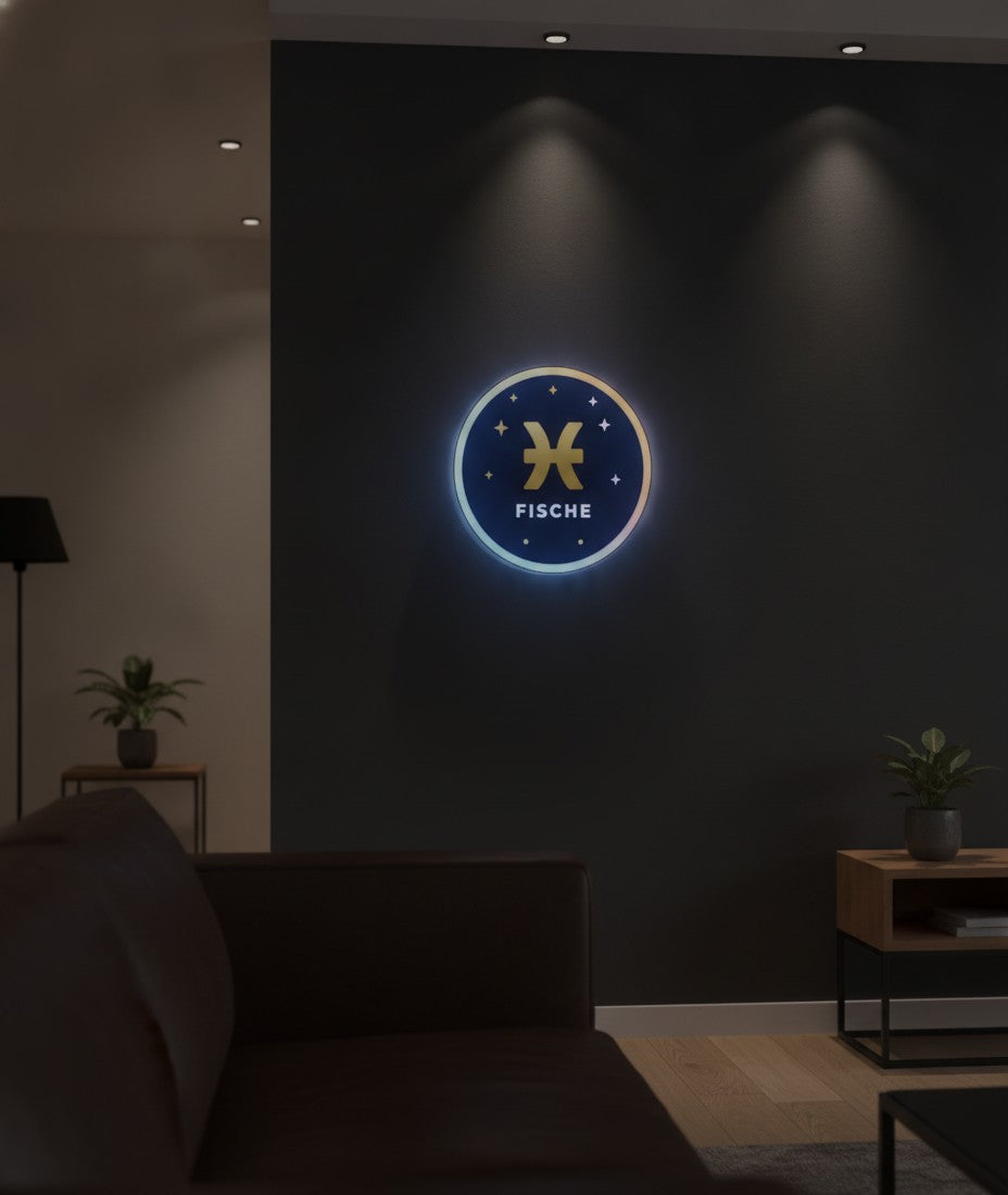 Sternzeichen Fische LED-Lampe an der Wand im Wohnzimmer