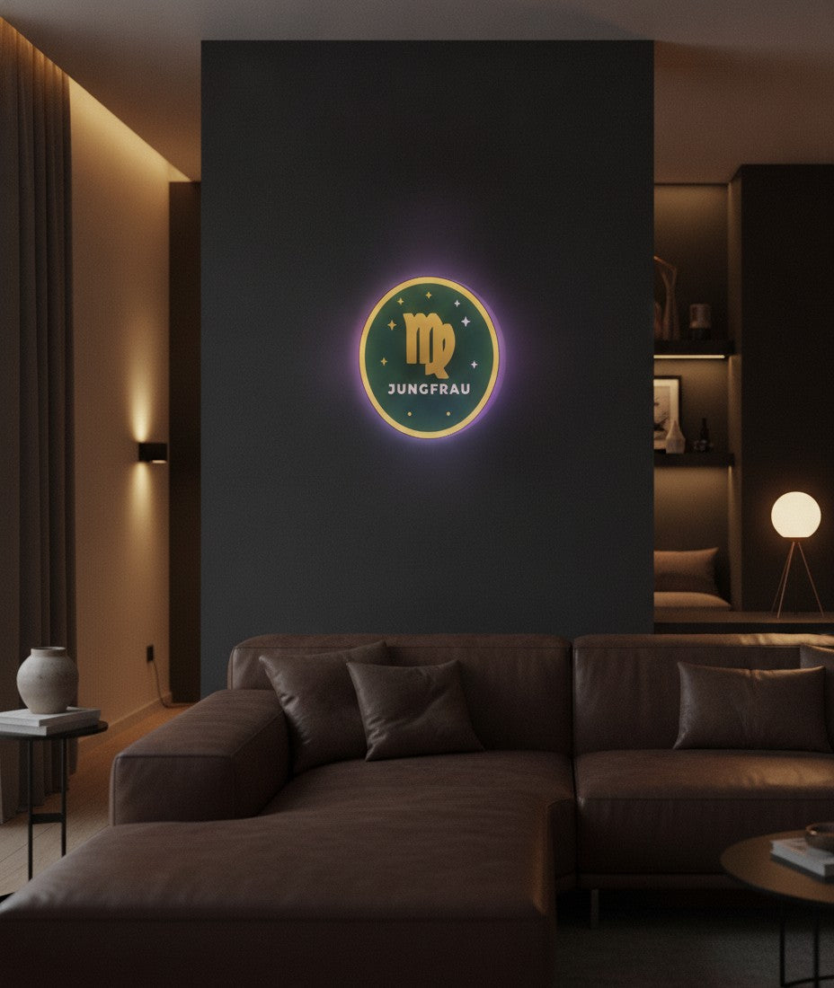 Sternzeichen Jungfrau LED-Lampe an der Wand im Wohnzimmer