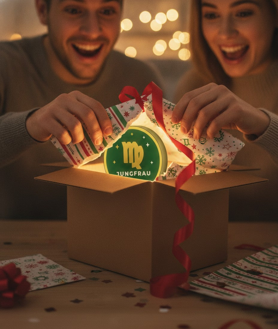 Sternzeichen Jungfrau LED-Lampe als Geschenk beim Auspacken