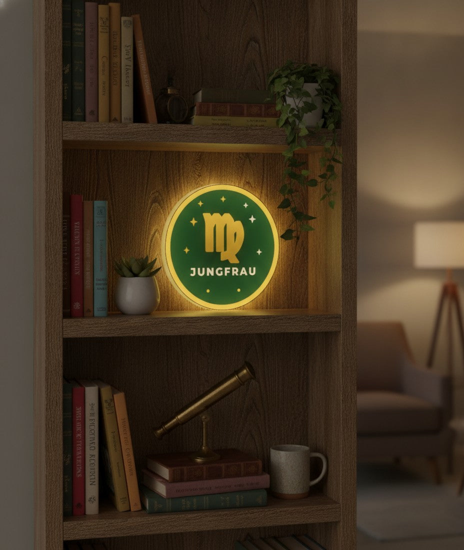 Sternzeichen Jungfrau LED-Lampe im Bücherregal
