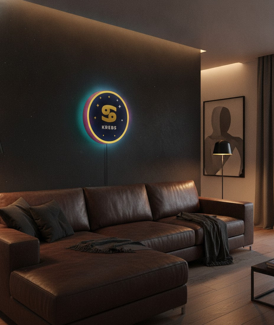 Sternzeichen Krebs LED-Lampe an der Wand im Wohnzimmer