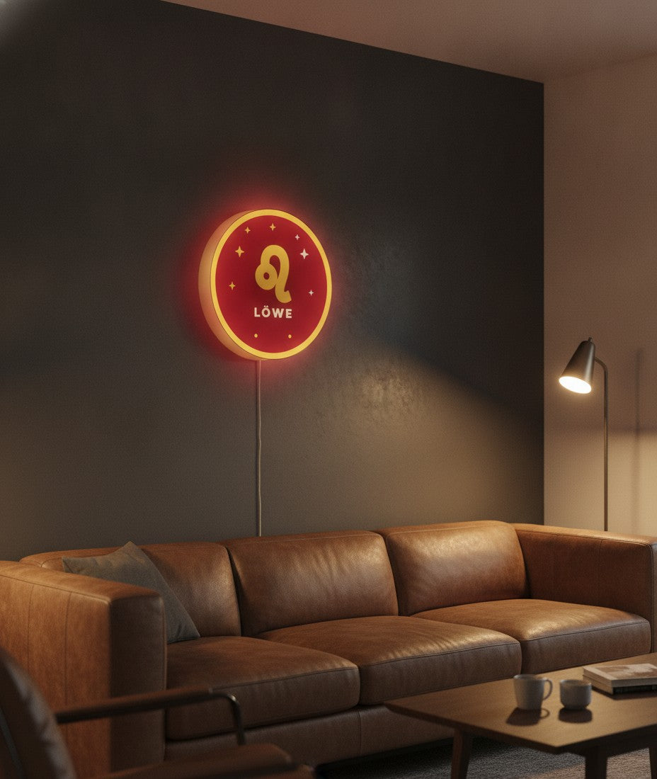 Sternzeichen Löwe LED-Lampe an der Wand im Wohnzimmer