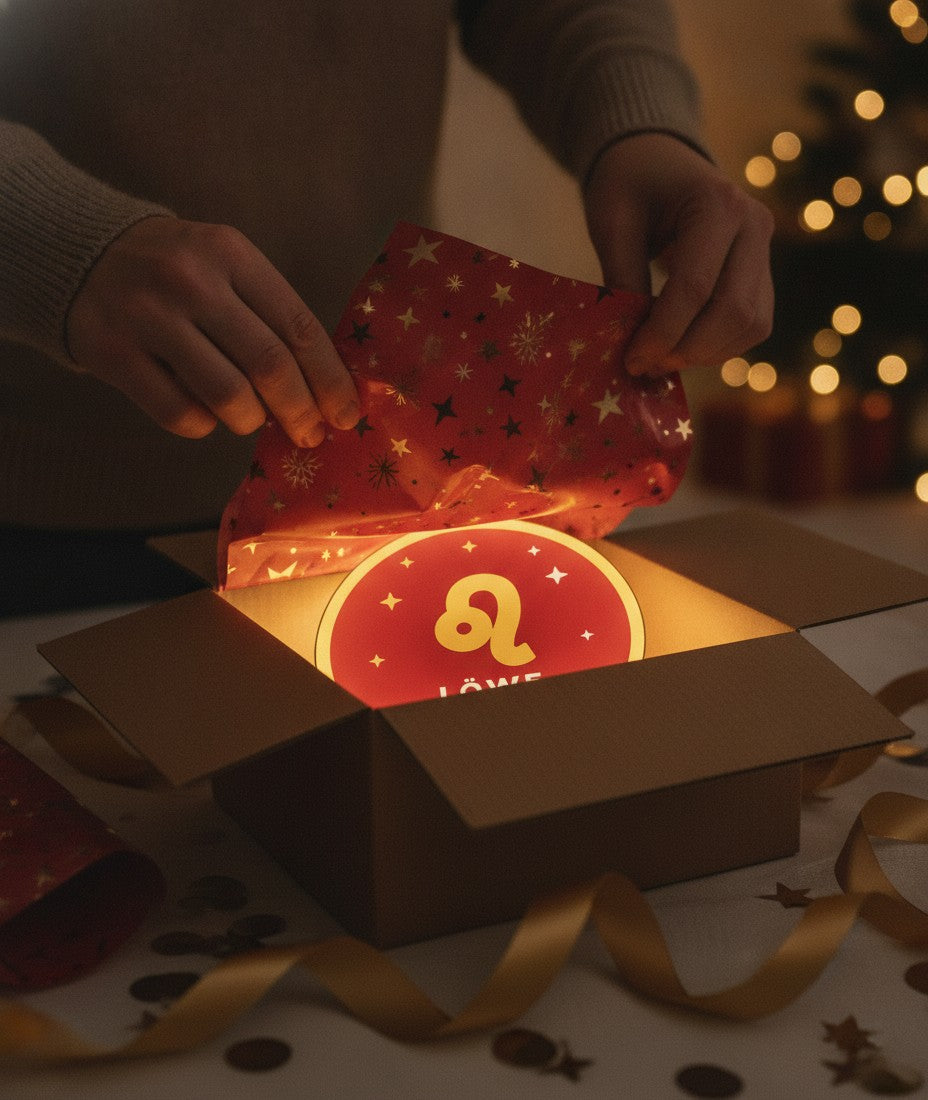 Sternzeichen Löwe LED-Lampe als Geschenk beim Auspacken