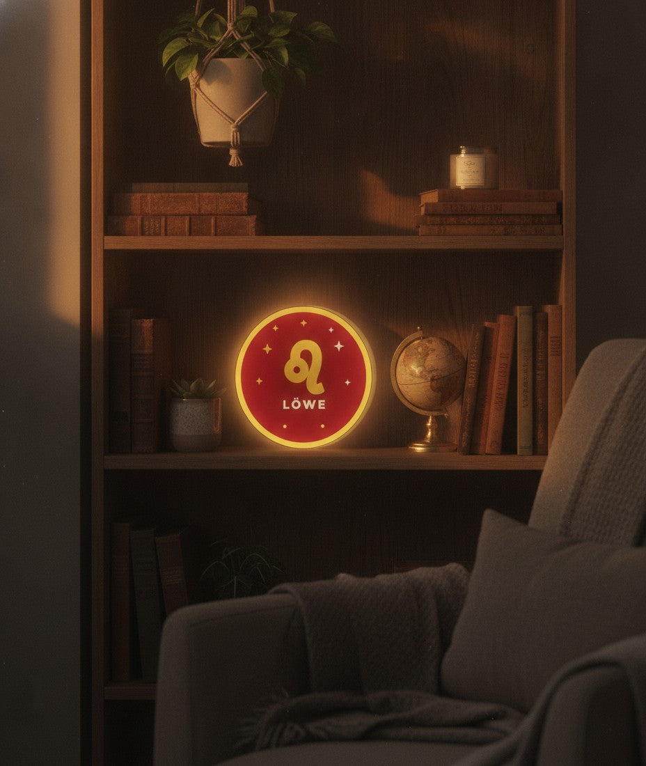 Sternzeichen Löwe LED-Lampe im Bücherregal