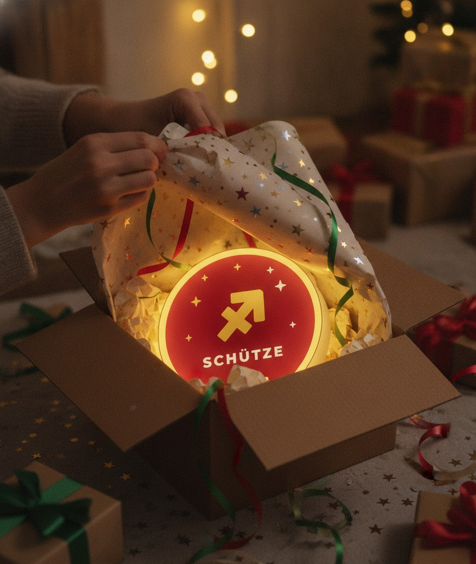 Sternzeichen Schütze LED-Lampe als Geschenk beim Auspacken