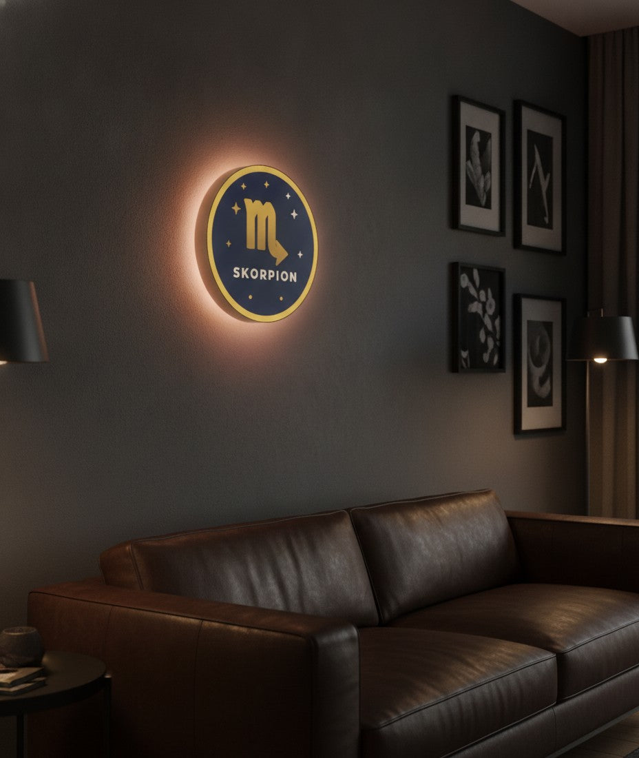 Sternzeichen Skorpion LED-Lampe an der Wand im Wohnzimmer