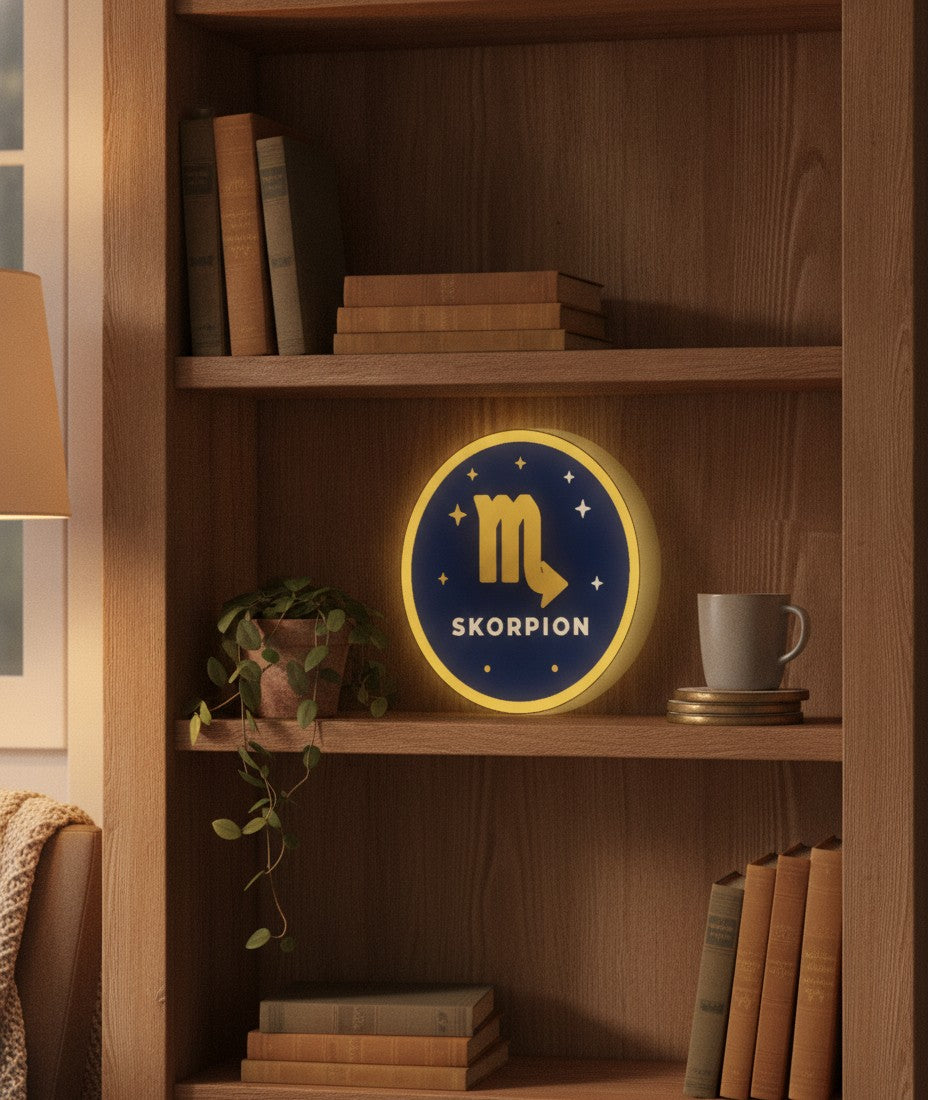 Sternzeichen Skorpion LED-Lampe im Bücherregal