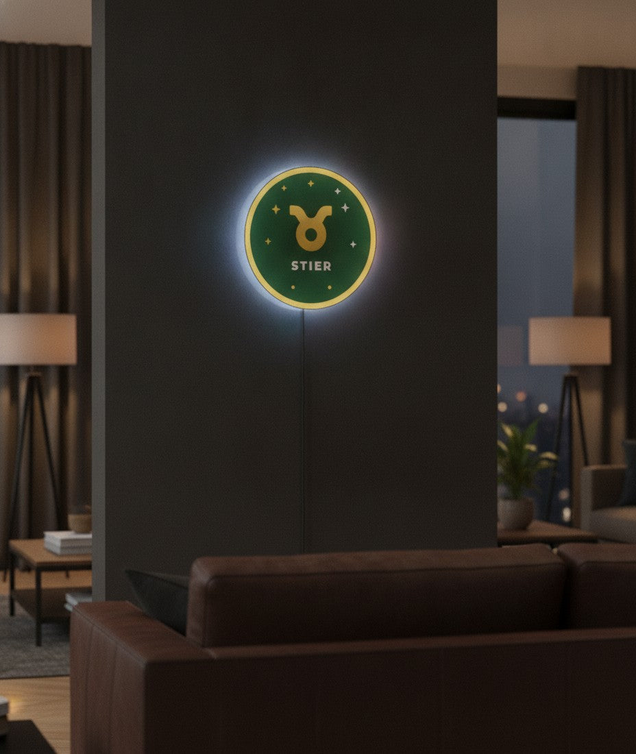 Sternzeichen Stier LED-Lampe an der Wand im Wohnzimmer