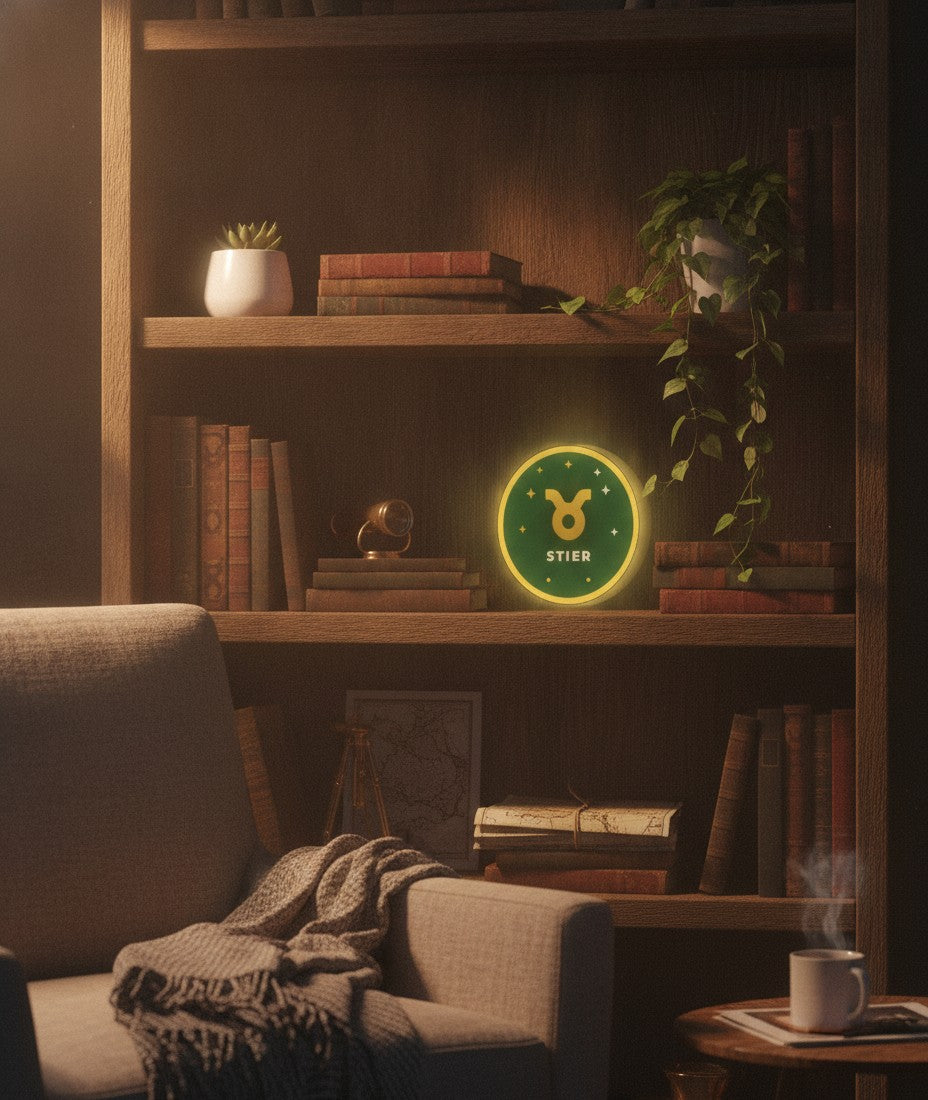 Sternzeichen Stier LED-Lampe im Bücherregal