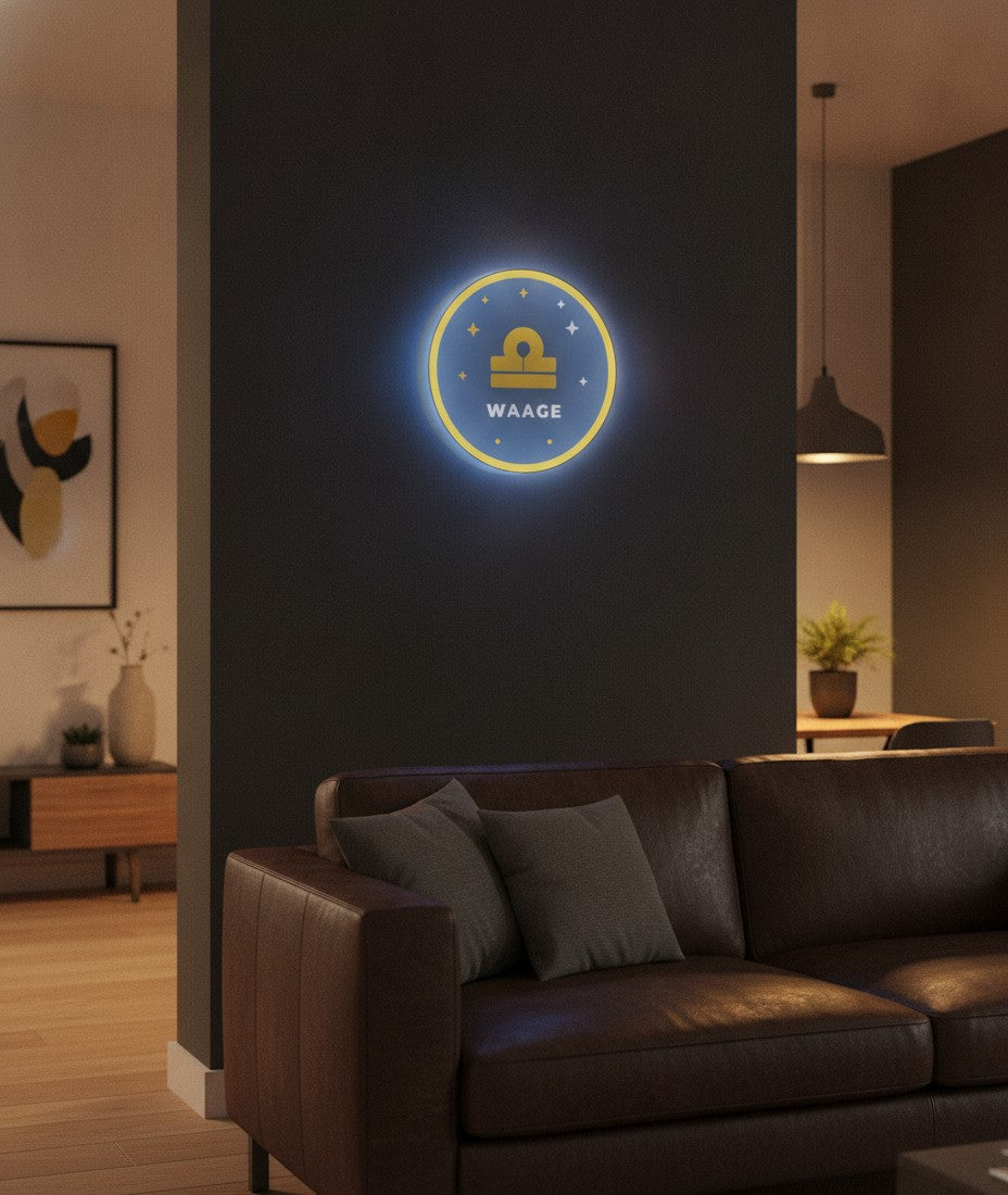 Sternzeichen Waage LED-Lampe an der Wand im Wohnzimmer