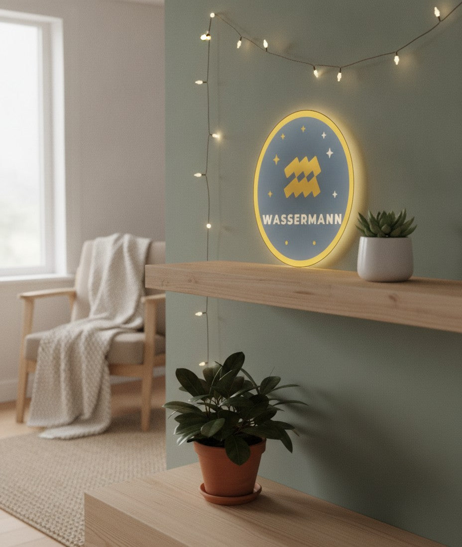 Sternzeichen Wassermann LED-Lampe im Schlafzimmer