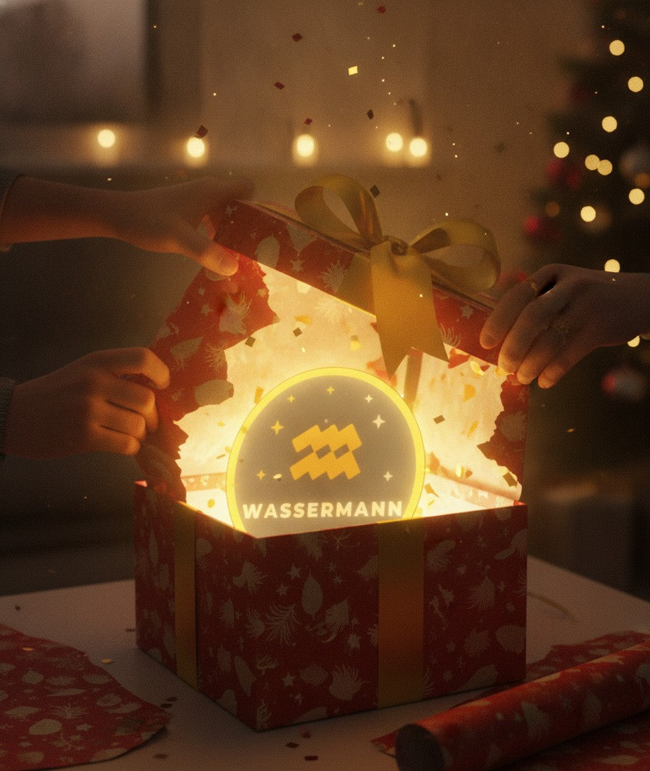 Sternzeichen Wassermann LED-Lampe als Geschenk beim Auspacken