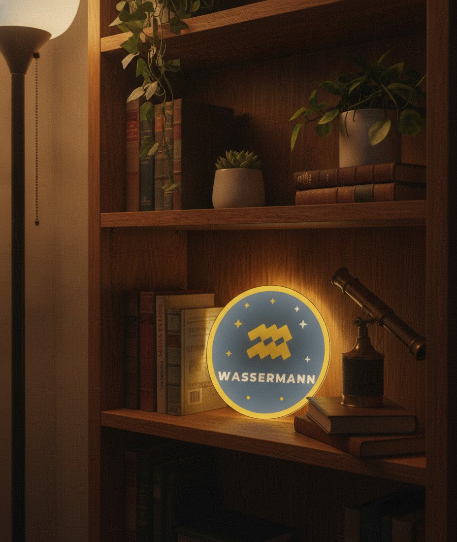 Sternzeichen Wassermann LED-Lampe im Bücherregal