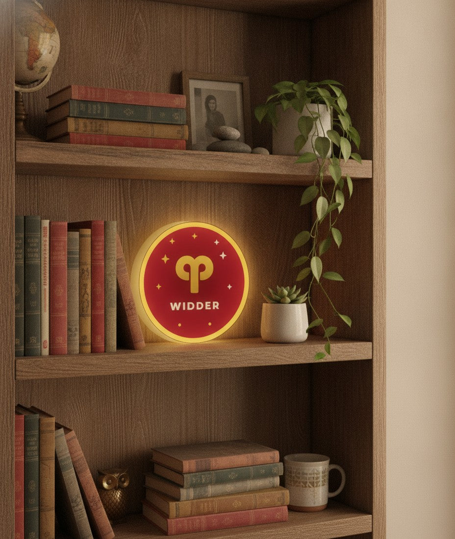 Sternzeichen Widder LED-Lampe im Bücherregal