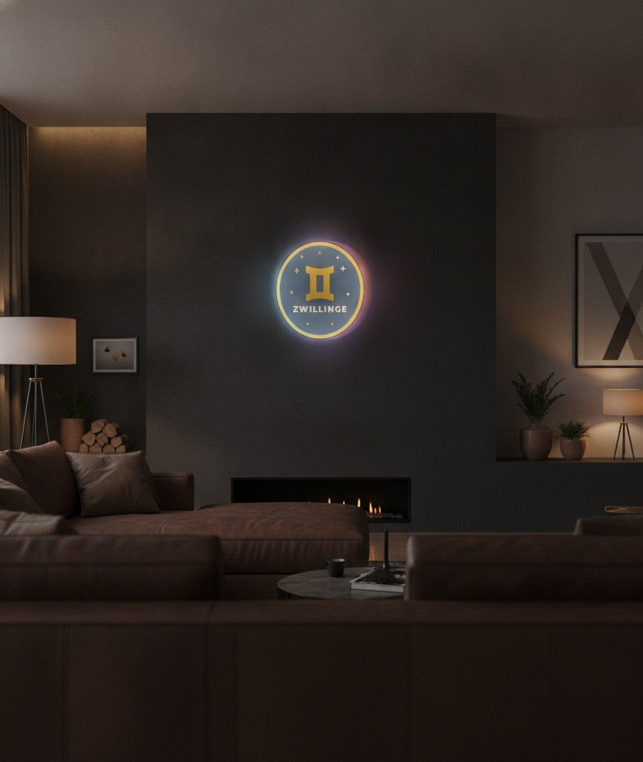 Sternzeichen Zwillinge LED-Lampe an der Wand im Wohnzimmer